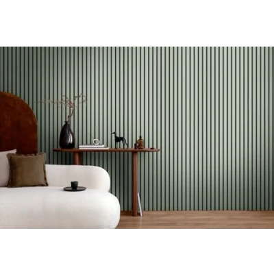 Image of A.S. Création Non Woven Wallpaper with Wall Panel Motif 0,53 x 10,05 m Green Light Black Wood Look Made in Germany 786282