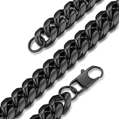 Image of GOLDCHIC JEWELRY 14mm Chunky Miami Chain Necklace, Black Cuban Link For Men