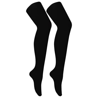 Image of 2 Pack Bamboo Tights for Women in Black Super Soft Plain Opaque Ladies (L, Black)