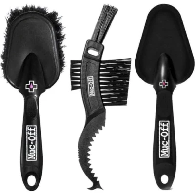 Image of Muc Off 3 Piece Brush Kit Bike Cleaning Brushes, Motorbike Car Set with Chain Brush, Black