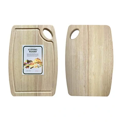 Image of KAV Rubber Bamboo Organic Wood Cutting Board for Kitchen Thick Chopping Wooden Best Vegetable, Meat, Cheese and Food Preparation with Deep Juice Groove &amp; Hanging Holes (Set of 3 Sizes)