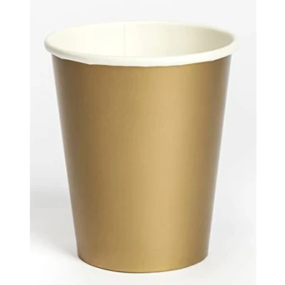 Image of Maki Paper Gloss Gold Party Cup 0.25l Strong 100% Biodegradable Plastic Free Disposable Tableware Dinnerware Cups Supplies for Garden Picnics FSC Certified (Pack of 8)