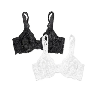 Image of Smart &amp; Sexy Women&#039;s Signature Lace Unlined Underwire Bra Full Coverage, Opaque, Black Hue/White, 36DD (Pack of 2)