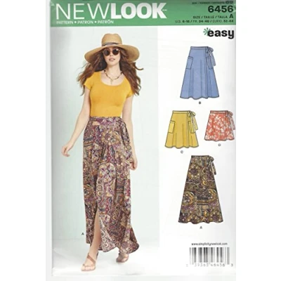 Image of New Look Sewing Pattern 6456A Misses&#039; Easy Wrap Skirts in Four Lengths, Paper, White, 22 x 15 1 cm