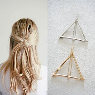Image of Minimalist Geometric Triangle Hair Clip, Dainty Hollow Metal Hairpin Clamps Accessories Barrettes Bobby Pin Ponytail Holder Statement (Gold and Silver)