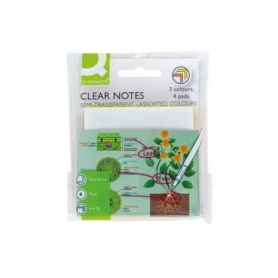 Image of Q Connect Clear Notes 76x76mm Semi Transparent Assorted (Pack of 4)