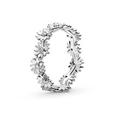Image of PANDORA Moments Women&#039;s Sterling Silver Sparkling Daisy Flower Crown Ring, Size 52, No Box