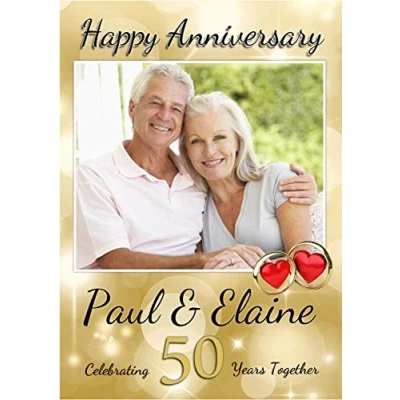 Image of Personalised Golden 50th Wedding Anniversary Photo Poster Banner N70 (A1 (59.4cm x 84.1cm))