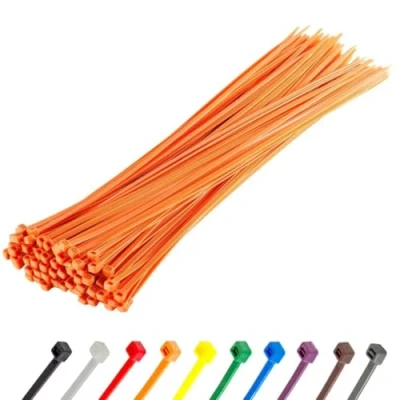 Image of Gocableties Heavy Duty Long Orange Cable Ties, 370mm x 4.8mm, Pack of 100, Premium Nylon Zip Plastic Tie Wraps, Secure Self Locking Mechanism, for Home, Garden, Office and DIY