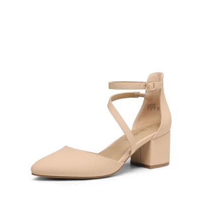 Image of DREAM PAIRS Women&#039;s Closed Pointed Toe Low Chunky Heels Pumps Ankle Strap Wedding Business Dressy Shoes SDPU2354W,Size 5,Nude Nubuck,SDPU2354W