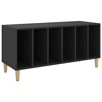 Image of vidaXL Black Record Cabinet Engineered Wood Vinyl Storage Unit with Industrial Iron Feet Perfect for Organising LP Records