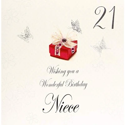 Image of White cotton cards bdp21 n &quot;Red Present, Wishing you a Wonderful Birthday Niece&quot; Handmade 21st Card,