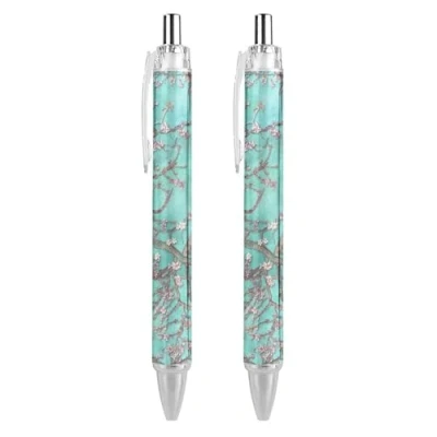 Image of Van Gogh Almond Blossoms Retractable Ballpoint Pen Blue Ink Ball Point Pens Work for Men Women 2 PCS