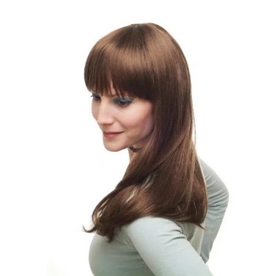 Image of Wig ME UP 3268 18/350 Lady sexy prominent fringe bangs long straight light brown brunette &amp; red strands