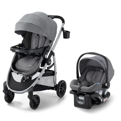 Image of Graco Modes Pramette Travel System, Includes Baby Stroller with True Pram Mode, Reversible Seat, One Hand Fold, Extra Storage, Child Tray and SnugRide 35 Infant Car Ellington