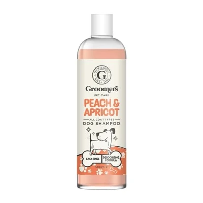 Image of Groomers peach &amp; apricot Dog shampoo Grooming products for smelly dogs with scent best puppy adult Vegan pet professional 500ml