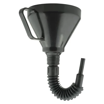 Image of Fuel Funnel with Fine Mesh Filter and Handle for Easy Refilling Thick Plastic Petrol, Diesel, Oil, Ad blue, Water, Screen Wash (Black Flexible Funnel)