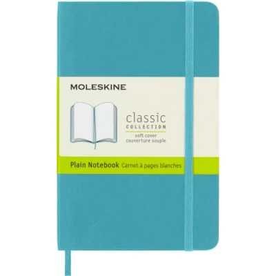 Image of Moleskine Classic Plain Paper Notebook Soft Cover and Elastic Closure Journal Color Reef Blue Pocket 9 x 14 A6 192 Pages
