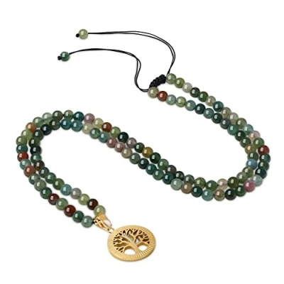 Image of COAI Tree of Life Pendant Indian Agate Necklace 108 Beads Mala