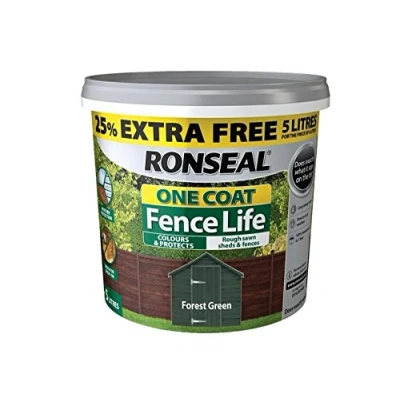 Image of Ronseal RSLFLFGN4LAV One Coat Fence Life Forest Green New 4 Litre +25%