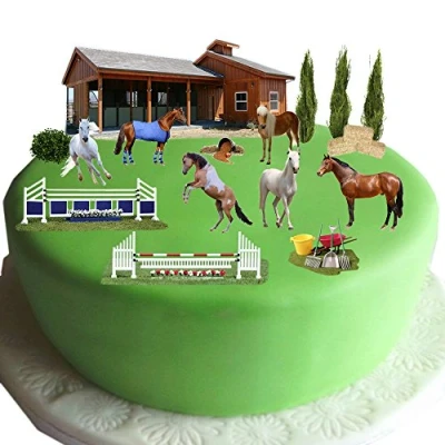 Image of Equestrian Horse &amp; Pony Cake Scene Made from Edible Wafer Paper Perfect for Decorating Your Birthday Cakes Easy to Use