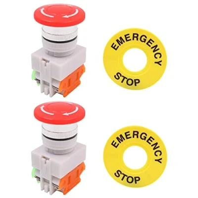 Image of WANGCL 2PCS Emergency Stop Button Rotary Switch Buttons 1NO 1NC with Sign LAY37 11ZS