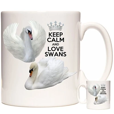 Image of White Swan Mug, Keep Calm and Love Swans. 11OZ Ceramic Gift Mug. Coffee Mug