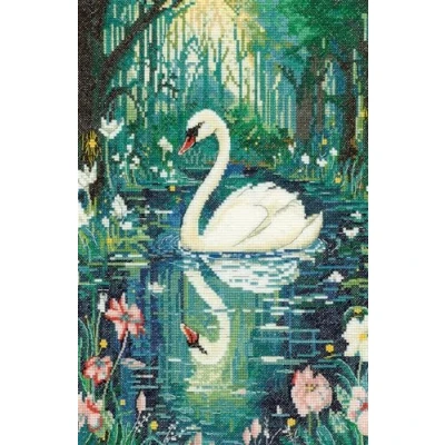 Image of Heritage Crafts Tranquility Swan Counted Cross Stitch Evenweave Kit Elaine Serenum