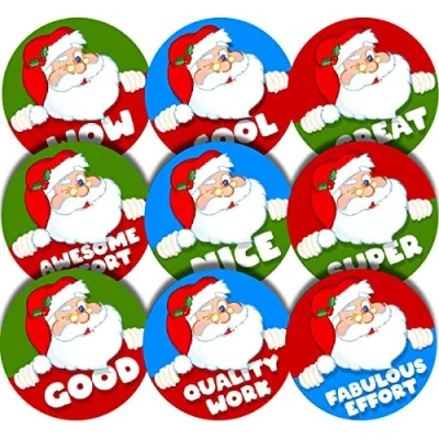 Image of 144 Santa Praise Words 30mm Glossy Christmas Reward Stickers