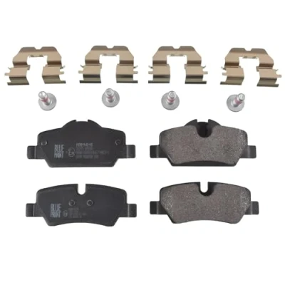Image of 34216861641, 34216871299, 34216885529 Brake pad set BLUE PRINT ADB114216 Rear Axle prepared for wear warning indicator with fastening material
