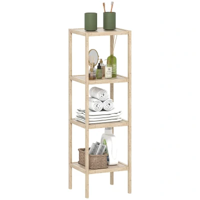 Image of HOMCOM 4 Tier Bamboo Bathroom Storage Shelves, Freestanding Shelving Unit, Multifunctional Display Plants Stand Shelf Rack Organiser, Natural