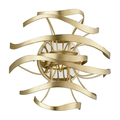Image of Calligraphy 2 Light Wall Sconce Gold Leaf Polished Stainless, Glass, 2700K