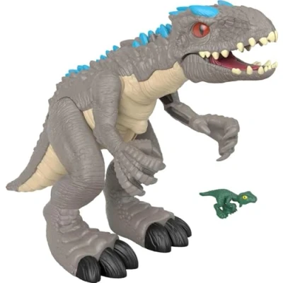 Image of Imaginext Jurassic World Indominus Rex Dinosaur Toy with Thrashing Action &amp; Raptor Figure for Pretend Play Ages 3+ Years, GMR16
