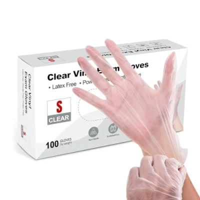 Image of Disposable Clear Vinyl Gloves Pack of 100, Latex Free, Powder Multi Purpose Gloves, Disposable, Extra Strong, Surgical for Medical, Food Handling, Cleaning (200, SMALL)