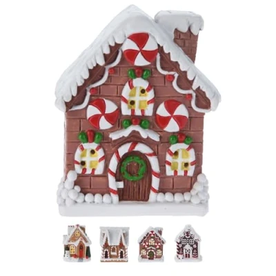 Image of Gingerbread LED Christmas House Cookie Ornament Festive Light Up Decoration Village 10cm Design Varies One Supplied