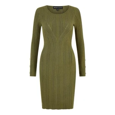 Image of Yumi Womens Green Shimmer Fitted Midi Dress With Button Cotton Size Small