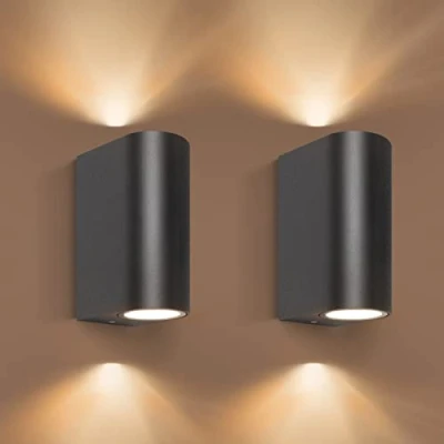 Image of Aranzyec 2 X Outdoor Wall Lights Mains Powered, Aluminium Up Down Outside Lights, Black GU10 Exterior Sconce, IP54 Waterproof Garden for Front Door, Patio, Terrace, Hallway, Porch
