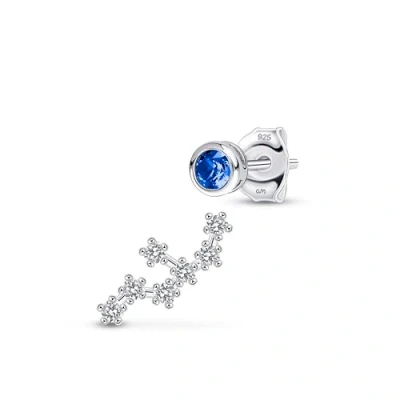 Image of Amberta 925 Sterling Silver Constellation Stud Earrings Birthstone for Women Zodiac Mismatched Asymmetric Earrings: September Sapphire