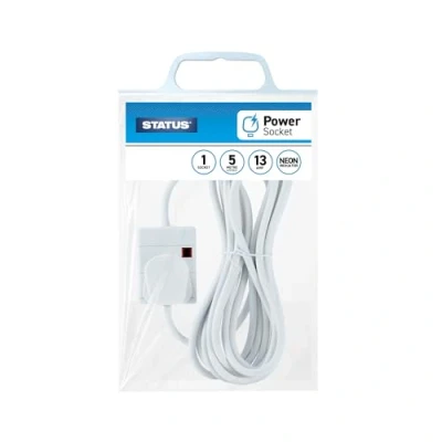 Image of STATUS White Extension Lead 5m Cable with 1 Socket 1WS5MCP10