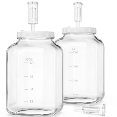 Image of Absovetu 2 Pack Square Fermentation Jars with Airlock and Screw Lid, 5.7 Litre Clear Glass Airtight Great for Sauerkraut, Kimchi, Pickles,Sourdough Starter, Wine Brewing (192 FL oz)