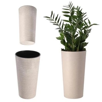 Image of KADAX Tall Planter, Round Eco Friendly Plant Pot for Indoor and Outdoor Use, Large Flower Made from Recycled Wood Shavings (Cream, ⌀ 30 cm)