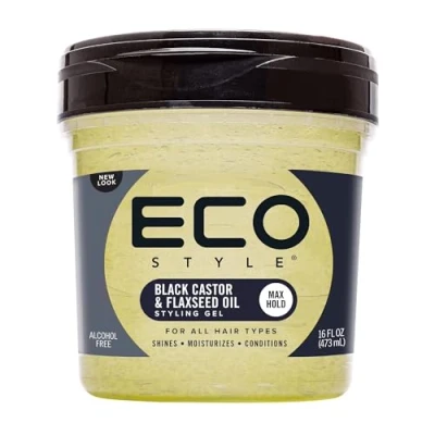 Image of Eco Style Black Castor and Flax Seed Oil Styler Hair Gel, Hydrate Style, Alcohol Free, Green 473 ml (Pack of 1)