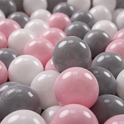Image of KiddyMoon Soft Plastic Play Balls For Children 100 Balls/6Cm 2.36In Colourful Made In EU, White/Grey/Light Pink