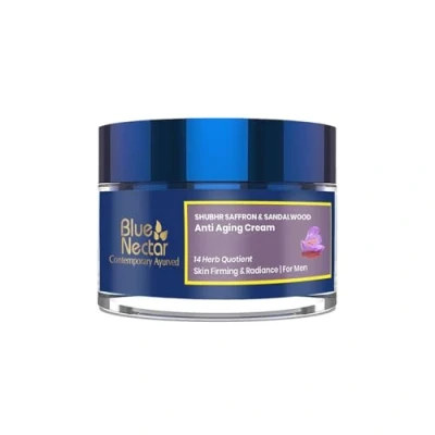 Image of Blue Nectar Men Face Cream, Natural Skin Brightening Anti Aging Cream for with Sandalwood, Saffron and Almond Oil (14 Herbs, 50g)