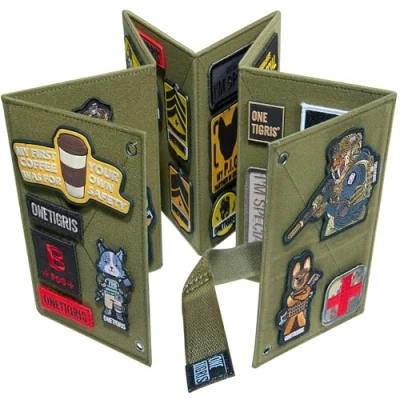 Image of OneTigris Patch Display Board, Foldable Tactical Board Panel Holder Booklet Organizer for Hook &amp; Loop Patch, Flag Military Collections(No Patches Included), Ranger Green