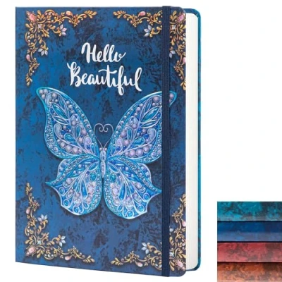 Image of Ruled Journal Notebook, B5 3D Butterfly Embossed Hardcover Writing with Elastic Closure Band, 192 Pages Lined Paper for School, Office, Home, 9&quot; X 6.9&quot; (Blue)