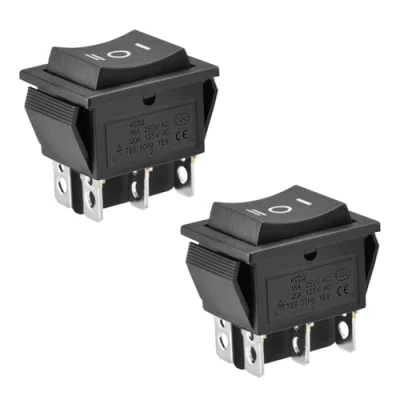Image of Heschen Rocker Switch (ON) OFF Momentary DPDT 6 Terminals 16A 250VAC Black 2Pack