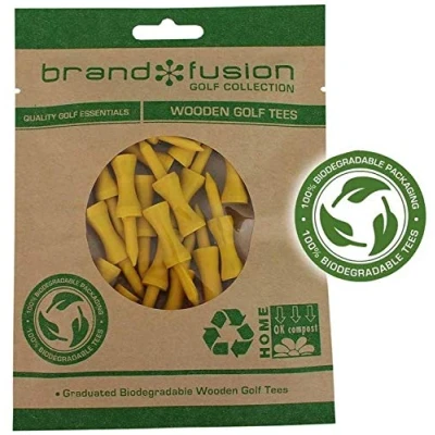 Image of Brand Fusion 43mm Yellow Wooden Castle Golf Tees Graduated Biodegradable