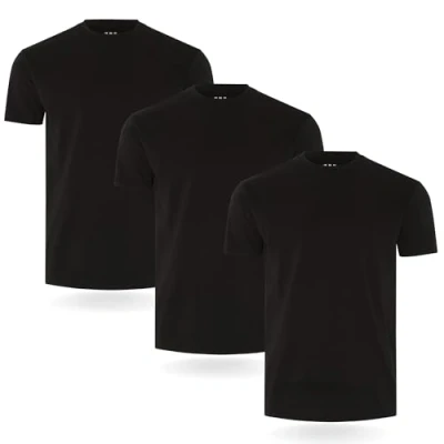 Image of FM London 3/5 Pack Mens T Shirt Premium Weight Shirts with Lightly Fitted Design Super Soft Made 100% Cotton Stretch Men&#039;s for any Occasion Durable Comfort Fit
