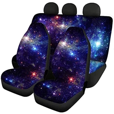 Image of Jeiento Car Seat Cover Elastic Full Front Rear with Universe Stars Print, Automotive Interior Protective for Van Truck Sedan